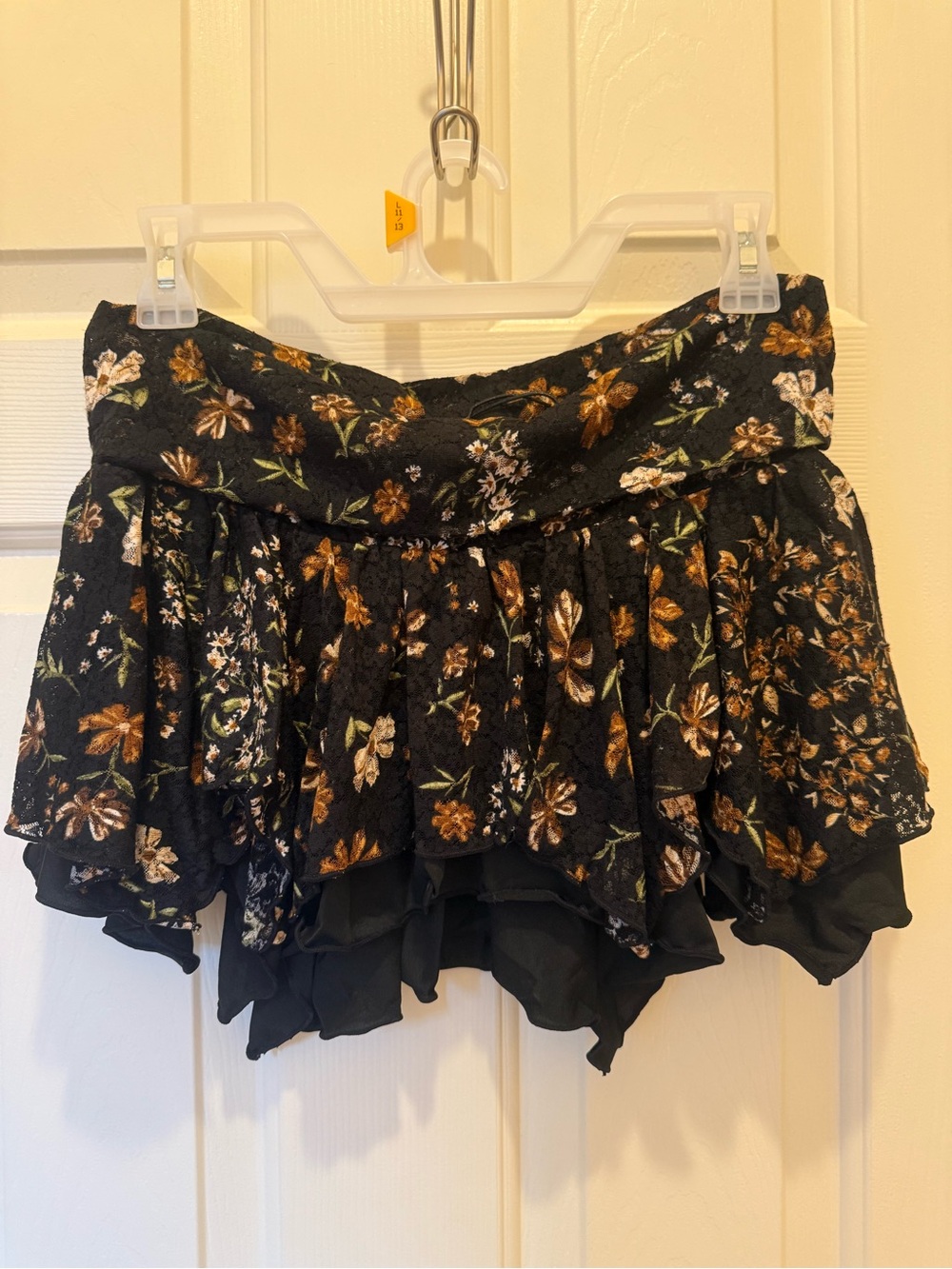 Current Mood Black Floral Tiered Skater Mini Skirt